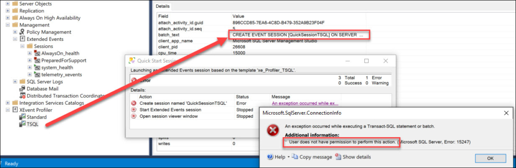 XEvent Profiler Permission error