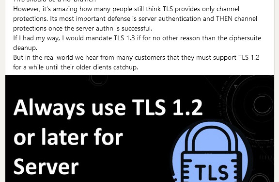 LinkedIn post by Michael Howard on TLS 1.2