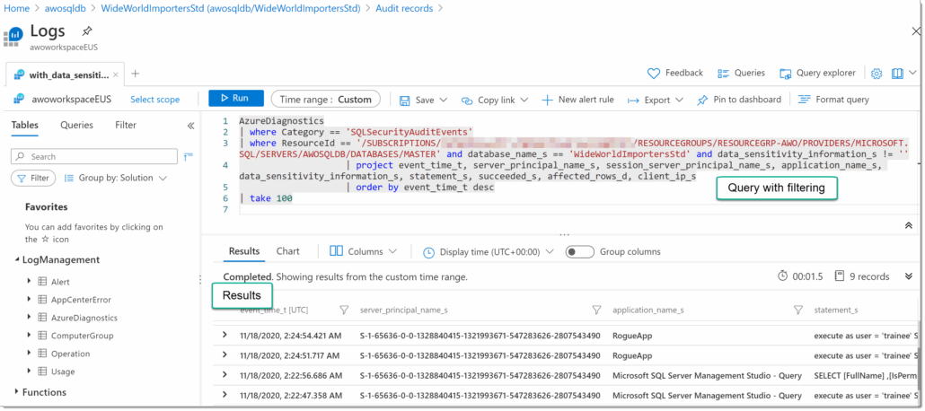 Audit records in Azure Log Analytics