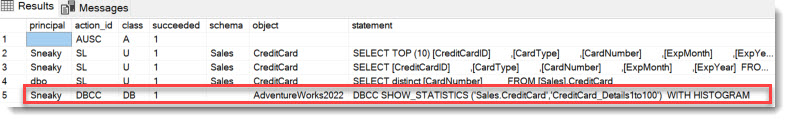 Audit entry with DBCC