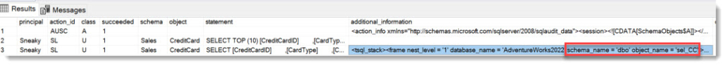 audit entry with tsql stack