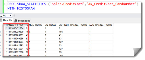 DBCC SHOWSTATISTICS result